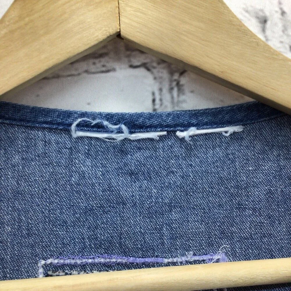 Vtg 80's Denim Vest Womens Sz‎ XL Sewing Theme Cottage Core Kitschy Grannycore